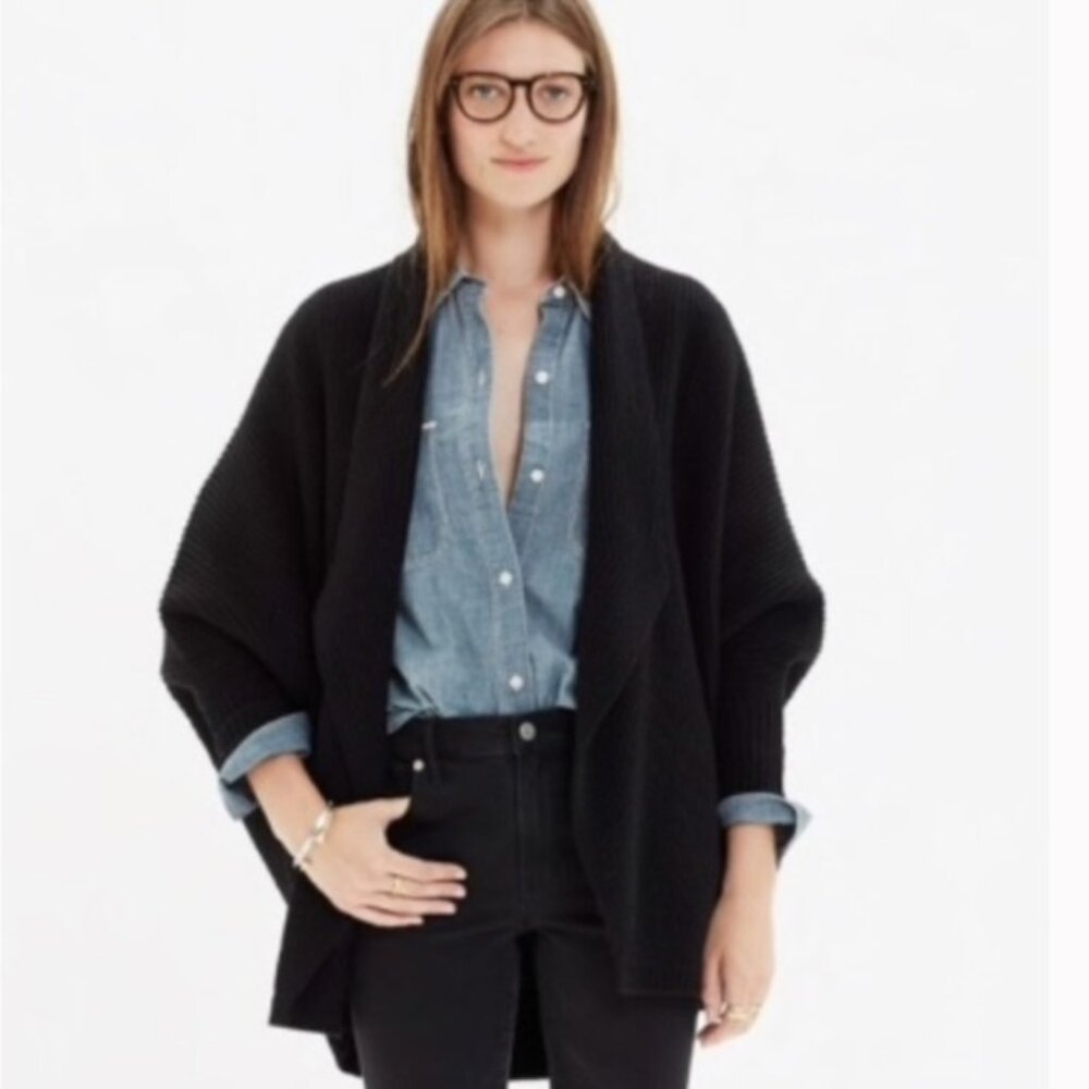 Madewell Sculptor Cardigan Sweater Cocoon Merino Wool Chevron Knit Dolman Sleeve